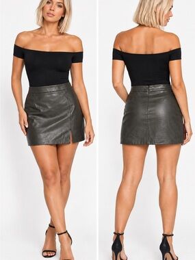 Aritzia Wilfred Faux Leather Mini Skirt in Olive Green small